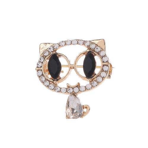 Zinc Alloy Brocher, Cat, forgyldt, for kvinde & med rhinestone, guld, Solgt af PC