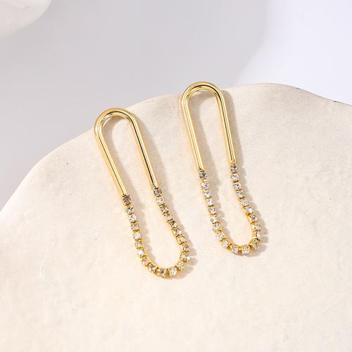 Boucle d'oreille dormeuse en alliage de zinc, Placage, pavé de micro zircon & pour femme, Or, Vendu par paire