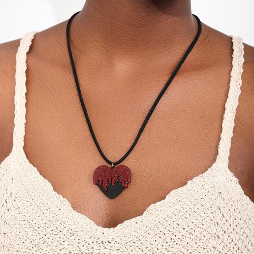 Zinc Alloy Jewelry Necklace with leather cord & Acrylic Heart plated for woman black Sold By PC