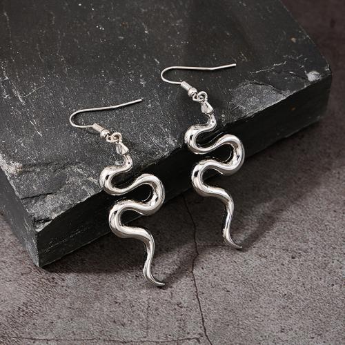 Zinc Alloy Drop Earrings Snake plated for woman silver color Sold By Pair