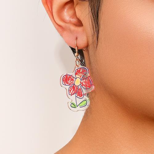 Zinc Alloy Drop Earrings with Acrylic petals plated for woman red Sold By Pair