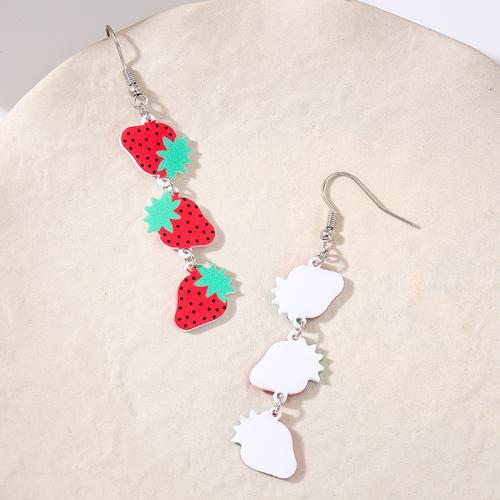 Zinc Alloy Drop Earrings with Acrylic Strawberry plated for woman red Sold By Pair