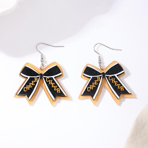 Zinc Alloy Drop Earrings with Acrylic Bowknot plated for woman black Sold By Pair