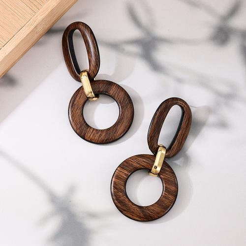 Pendientes de Perno de Aleación de Zinc, con madera, chapado, para mujer, color café, Vendido por Par