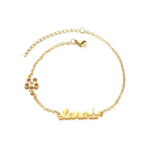 Bijoux bracelet en acier inoxydable, Acier inoxydable 304, avec 5cm chaînes de rallonge, Placage, pavé de micro zircon & pour femme, doré, Longueur Environ 15 cm, Vendu par PC