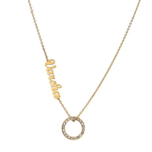 Colar de jóias de aço inoxidável, Aço inoxidável 304, with 5cm extender chain, banhado, micro pavimento em zircônia cúbica & para mulher, dourado, comprimento Aprox 45 cm, vendido por PC