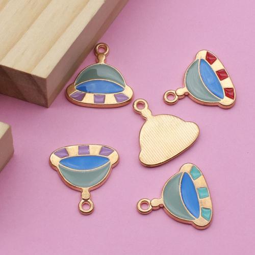 Zinc Alloy Enamel Pendants Saucer gold color plated DIY Sold By Bag