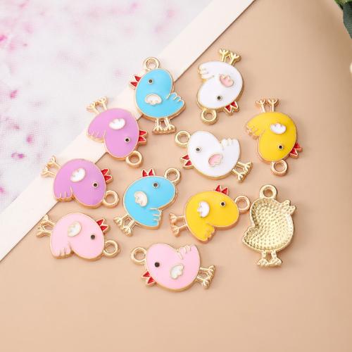 Zinc Alloy Enamel Pendants Chicken KC gold color plated DIY Sold By Bag