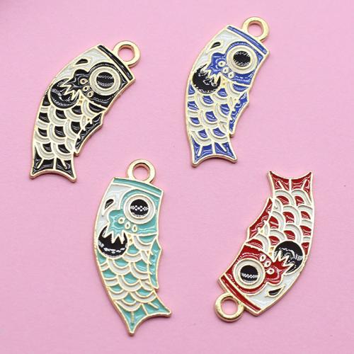 Zinc Alloy émail Pendants, alliage de zinc, poisson, plaqué de couleur d'or KC, DIY, plus de couleurs à choisir, 34x14mm, 100PC/sac, Vendu par sac