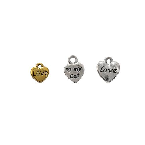 Pendentifs coeur en alliage de zinc, Placage, DIY & styles différents pour le choix, plus de couleurs à choisir, 100PC/sac, Vendu par sac