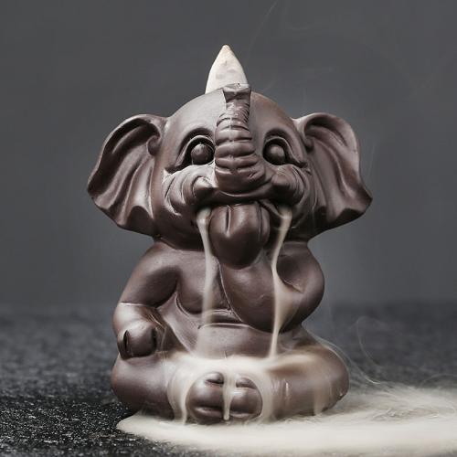 Queimador de incenso Backflow de porcelana, Areia roxa, Elefante, metade handmade, para casa e escritório & Sustentável & multifuncional, 85x66x93mm, vendido por PC