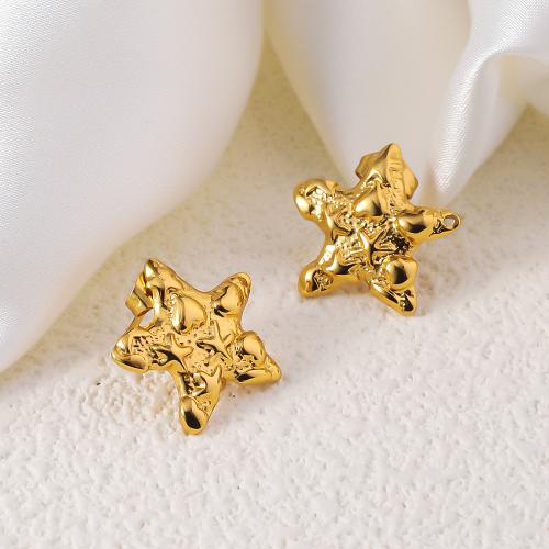 Stainless Steel Stud Earrings 304 Stainless Steel Starfish 18K gold plated fashion jewelry & for woman golden Sold By Pair