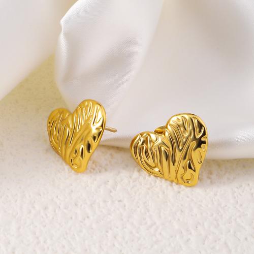 Stainless Steel Stud Earrings 304 Stainless Steel Heart 18K gold plated fashion jewelry & for woman golden Sold By Pair