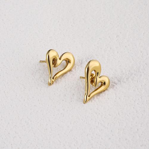 Stainless Steel Stud Earrings 304 Stainless Steel Heart 18K gold plated fashion jewelry & for woman golden Sold By Pair