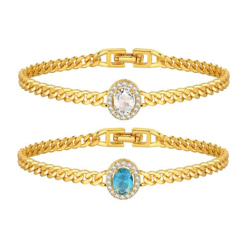 Messing armband met micro-paved kubieke zirconia's, gold plated, mode sieraden & micro pave zirconia & voor vrouw, gouden, Lengte Ca 17.5 cm, Verkocht door PC