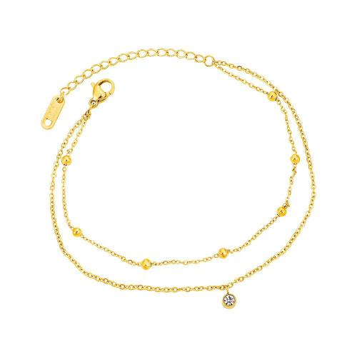 Stainless Steel Anklet 304 Stainless Steel with 5cm extender chain Double Layer & for woman & with rhinestone golden Length Approx 20.5 cm Sold By PC