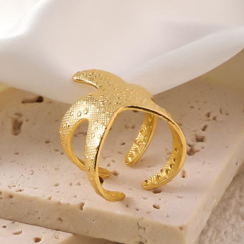 Stainless Steel Finger Ring 304 Stainless Steel Starfish 18K gold plated Adjustable & fashion jewelry & for woman golden Sold By PC