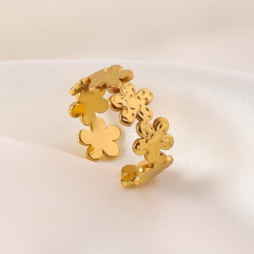 Stainless Steel Finger Ring 304 Stainless Steel Flower 18K gold plated Adjustable & fashion jewelry & for woman golden Sold By PC