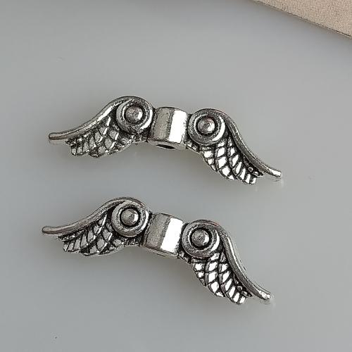 Cink ötvözet Ékszer Gyöngyök, Wing Forma, antik ezüst színű bevonattal, DIY, nikkel, ólom és kadmium mentes, 7x23mm, Lyuk:Kb 2mm, Kb 100PC-k/Bag, Által értékesített Bag