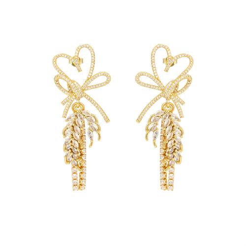 Cubic Zirconia Micro Pave Brass Earring plated fashion jewelry & micro pave cubic zirconia & for woman nickel lead & cadmium free Sold By Pair