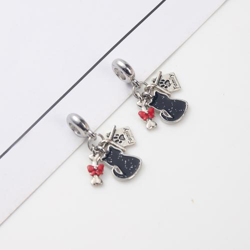 Zinc Alloy Enamel Pendants Cat silver color plated DIY nickel lead & cadmium free Sold By PC