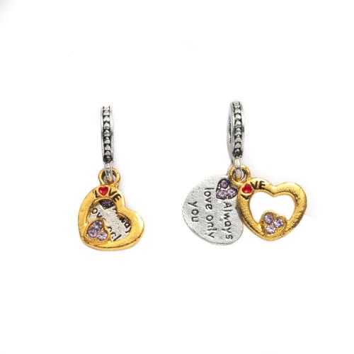 Zinc Alloy Enamel Pendants Heart plated DIY & with rhinestone nickel lead & cadmium free Sold By PC