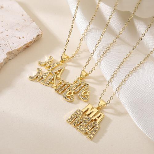 Cubic Zircon Micro Pave Brass Necklace Alphabet Letter gold color plated & micro pave cubic zirconia & for woman nickel lead & cadmium free Sold By PC