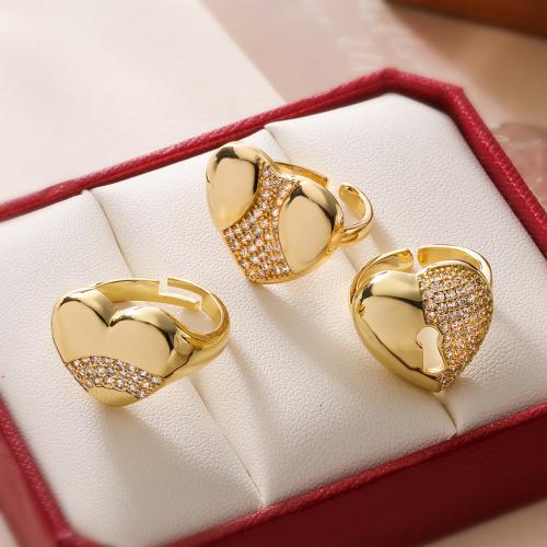 Cubic Zirconia Micro Pave Brass Ring Heart gold color plated & micro pave cubic zirconia & for woman nickel lead & cadmium free Sold By PC