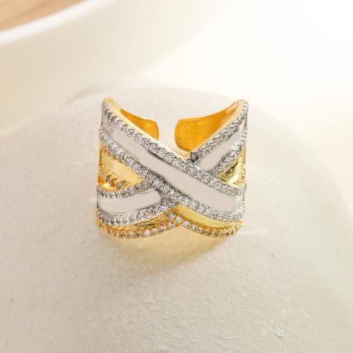 Cubic Zirconia Micro Pave Brass Ring gold color plated & micro pave cubic zirconia & for woman nickel lead & cadmium free Sold By PC