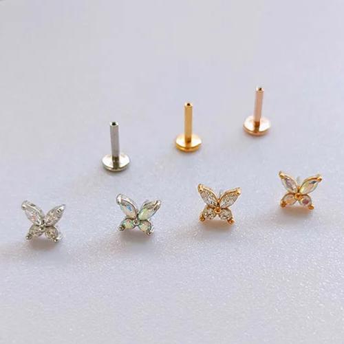 Fashion Personlighed Body Piercing Smykker Og Tilbehør, Titanium Alloy, med Messing, Butterfly, forgyldt, Unisex & forskellig størrelse for valg & Micro Pave cubic zirconia, flere farver til valg, Solgt af PC