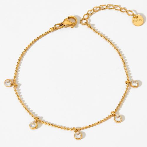 Anklet de acero inoxidable, acero inoxidable 304, con 5cm extender cadena, chapado, Joyería & micro arcilla de zirconia cúbica & para mujer, más colores para la opción, longitud 21 cm, Vendido por UD