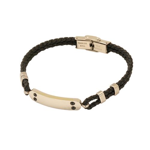 Bracelet cordon en cuir, Acier inoxydable 304, avec cordon en cuir, bijoux de mode & unisexe & styles différents pour le choix, noir, Vendu par PC