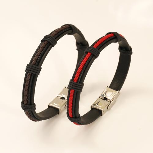 PU Leather Cord Bracelets 304 Stainless Steel with Microfiber PU & Wax Cord handmade fashion jewelry & Unisex Sold By PC