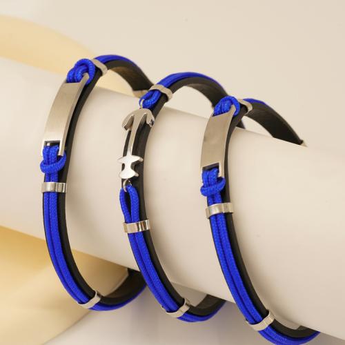 Leather Cord Bracelet 304 Stainless Steel with leather cord polished fashion jewelry & Unisex Sold By PC