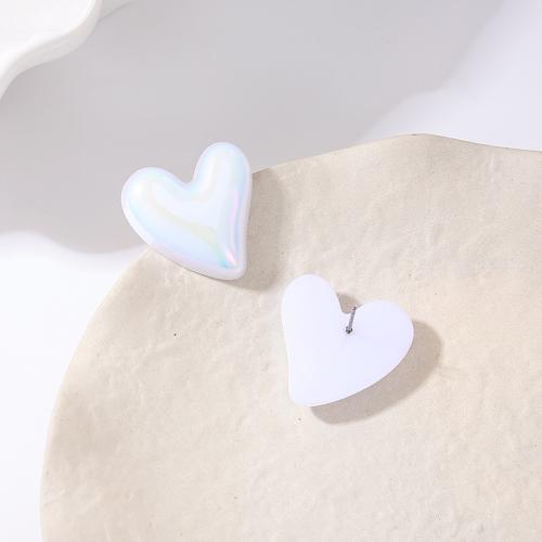 Resin Earring Heart plated for woman white Sold By Pair