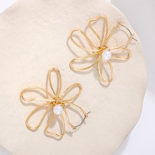 Lo zinco in lega Stud Earring, lega in zinco, with perla in plastica, Petali, placcato, per la donna, oro, Venduto da coppia