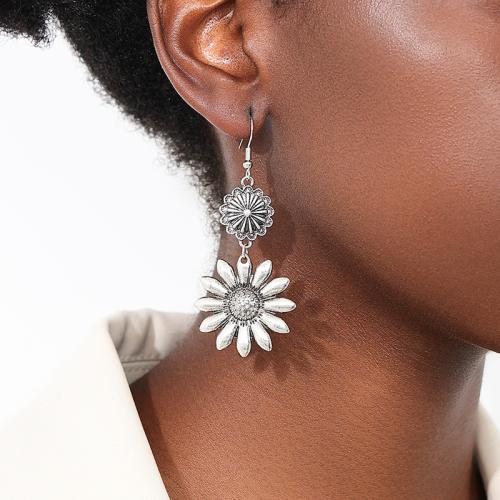 Zinc Alloy Drop Earrings petals plated for woman silver color Sold By Pair