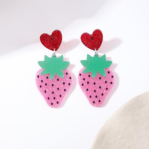 Lo zinco in lega Stud Earring, lega in zinco, with acrilico, Fragola, placcato, per la donna, nessuno, Venduto da coppia