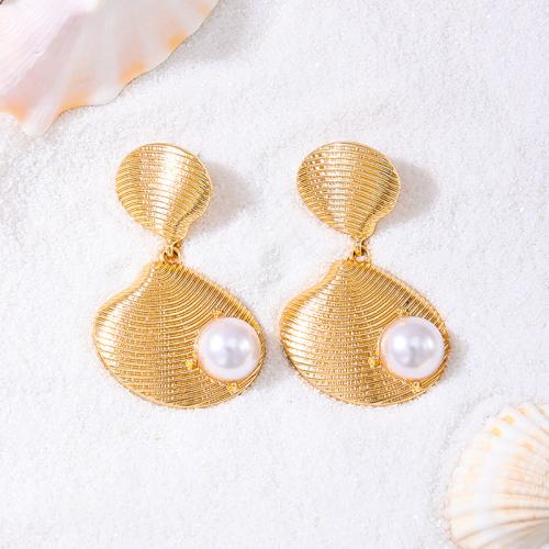 Lo zinco in lega Stud Earring, lega in zinco, with perla in plastica, placcato, per la donna, oro, Venduto da coppia