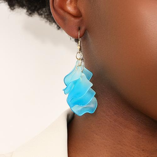 Zinc Alloy Drop Earrings with Acrylic petals plated for woman blue Sold By Pair