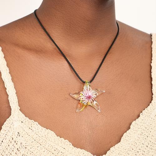 Zinc Alloy Jewelry Necklace with leather cord & Lampwork Starfish plated for woman Sold By PC