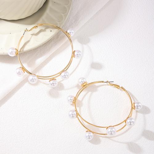 Zinc Alloy Drop Earrings with Plastic Pearl plated for woman gold Sold By Pair