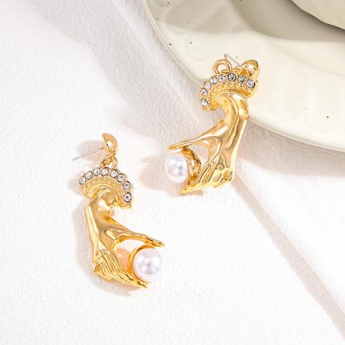 Lo zinco in lega Stud Earring, lega in zinco, with perla in plastica, placcato, Micro spianare cubic zirconia & per la donna, oro, Venduto da coppia