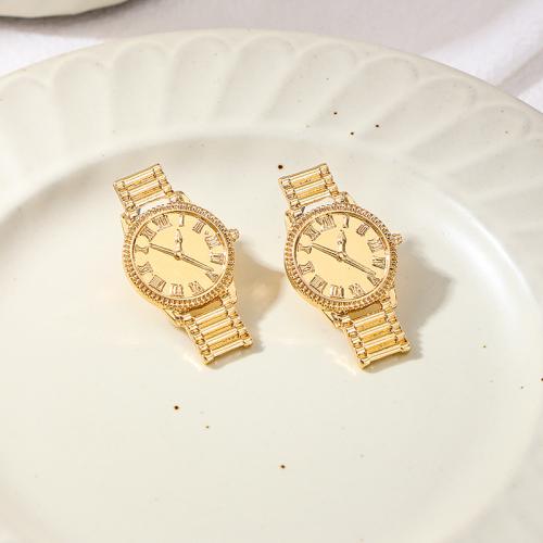 Lo zinco in lega Stud Earring, lega in zinco, orologio, placcato, per la donna, oro, Venduto da coppia