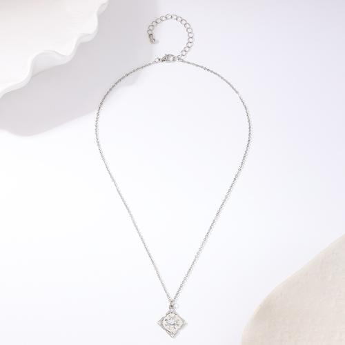 Zinc Alloy Jewelry Necklace with Plastic Pearl plated for woman silver color Sold By PC