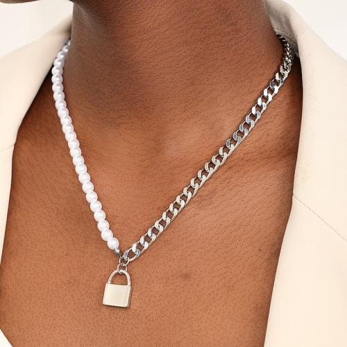 Zink Alloy Smycken Collier, med Plast Pearl, plated, för kvinna, silver, Säljs av PC