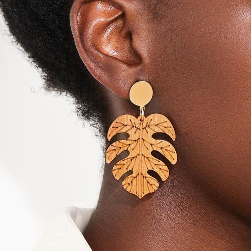 Zinc Alloy Stud Earring with Wood plated for woman brown Sold By Pair