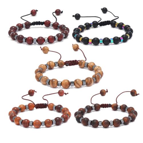 Wood Bracelets with Wax Cord & Glass Carved Adjustable & Unisex Sold By PC