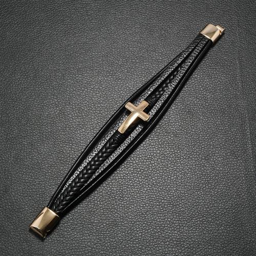 PU Leather Cord Bracelets with Zinc Alloy multilayer & for man black Sold By Set