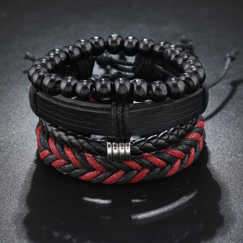 PU Leather Cord Bracelets with Zinc Alloy handmade & for man Sold By Set